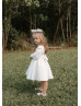 Long Sleeves Ivory Satin V Back Flower Girl Dress